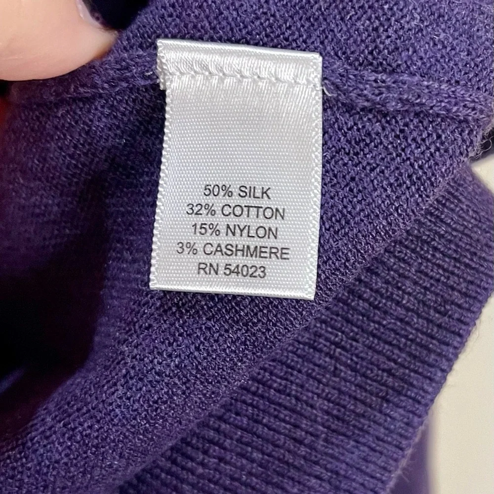 Banana Republic Sweater Purple Silk & Cashmere Blend Argyle V-Neck Size L